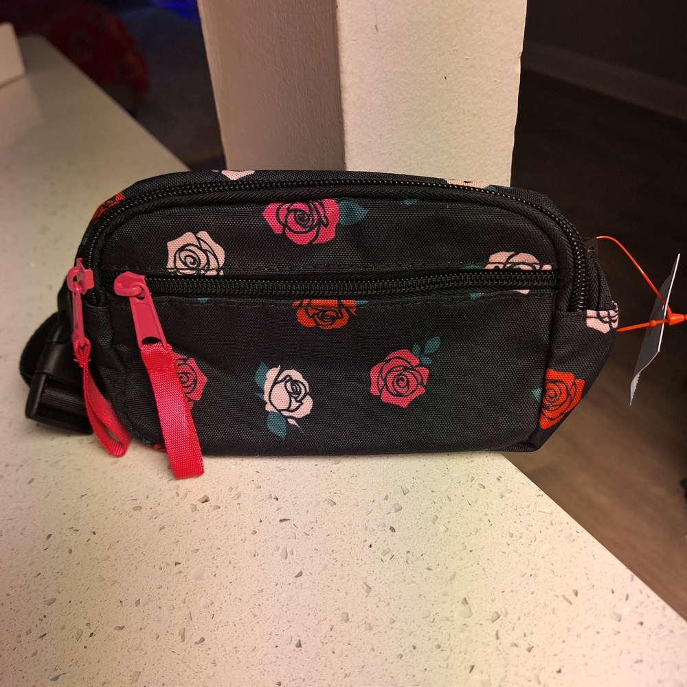 Cat & Jack Black Floral Kids Belt Bag